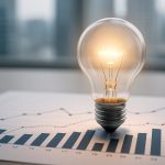 A light bulb illuminated above a graph depicting growth trends, symbolizing innovative ideas in business.